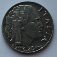 20 чентизимо 1940г. Италия, сталь, состояние XF - Мир монет