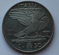 50 чентизимо 1941г. Италия, сталь,  состояние XF - Мир монет