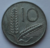 10 лир 1956г. Италия. Пшеница, Плуг, алюминий, состояние VF - Мир монет