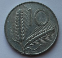 10 лир 1955г. Италия. Пшеница, Плуг, алюминий, состояние VF - Мир монет