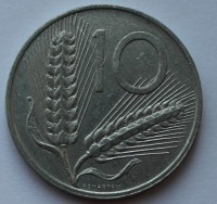 10 лир 1986г. Италия. Пшеница, Плуг, алюминий, состояние VF-XF - Мир монет