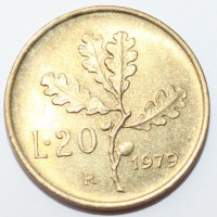 20 лир 1979г. Италия. Дуб. Свобода, бронза, состояние XF. - Мир монет