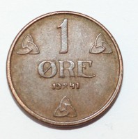 1 эре 1941г. Норвегия, бронза,состояние VF - Мир монет