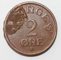 2 эре 1956г. Норвегия,  бронза,состояние VF - Мир монет