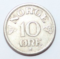 10 эре 1953г. Норвегия, никель,состояние XF - Мир монет