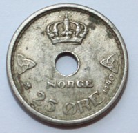 25 эре 1940г. Норвегия,никель,состояние VF - Мир монет