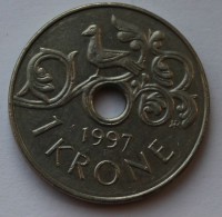 1 крона 1997 г. Норвегия, никель,состояние XF - Мир монет