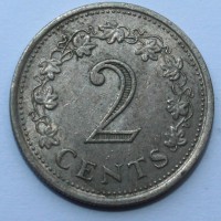 2 цента 1972г. Британская  Мальта, никель, состояние XF - Мир монет