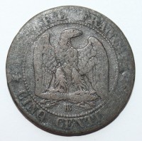 5 сантим 1865г. Франция, Наполеон III, медь,состояние VF - Мир монет