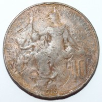 10 сантим 1916г. Франция, Либертина, бронза ,состояние VF - Мир монет