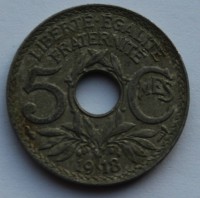 5 сантим 1918г. Франция, никель,состояние VF - Мир монет