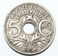 5 сантим 1923г. Франция, никель,состояние VF - Мир монет