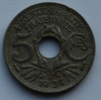 5 сантим 1934г. Франция, никель,состояние AU - Мир монет