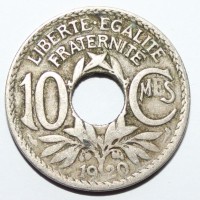 10 сантим 1920г. Франция, никель,состояние VF - Мир монет
