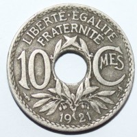 10 сантим 1921г. Франция, никель,состояние VF - Мир монет