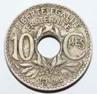 10 сантим 1924г. Франция, никель,состояние VF - Мир монет