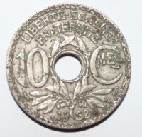 10 сантим 1932г. Франция, никель,состояние VF - Мир монет