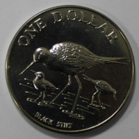 1 доллар 1985г.  Новая Зеландия. Черный ходулочник , никель,состояние UNC. - Мир монет