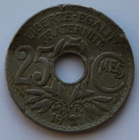 25 сантим 1921г. Франция, никель,состояние VF - Мир монет