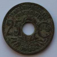 25 сантим 1922г. Франция, никель,состояние VF - Мир монет