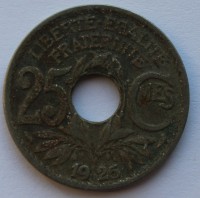 25 сантим 1926г. Франция, никель,состояние VF - Мир монет