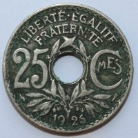 25 сантим 1926г. Франция, никель,состояние XF - Мир монет