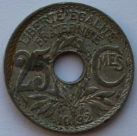 25 сантим 1926г. Франция, никель,состояние VF - Мир монет