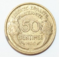 50 сантим 1923г. Франция,  Либертина, бронза,состояние VF - Мир монет
