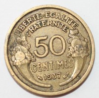 50 сантим 1937г. Франция, Либертина, бронза,состояние VF - Мир монет