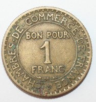 1 франк 1922г. Франция, бронза,  состояние VF+. - Мир монет
