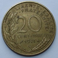 20 сантимов 1971г. Франция, состояние VF - Мир монет