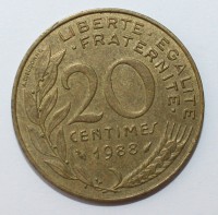 20 сантимов 1988г. Франция, состояние XF - Мир монет