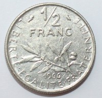1/2 франка 1966г. Франция, состояние VF - Мир монет