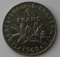 1 франк 1960г. Франция,состояние VF - Мир монет