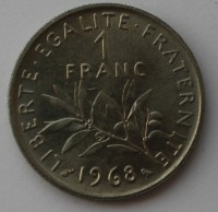 1 франк 1968г. Франция, состояние XF - Мир монет