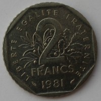 2 франка 1981г. Франция,состояние XF - Мир монет