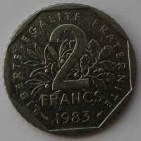 2 франка 1983г. Франция,состояние XF - Мир монет