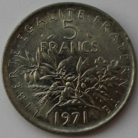 5 франков 1971г. Франция,состояние XF - Мир монет