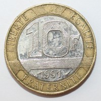 10 франков 1991г. Франция,состояние XF - Мир монет