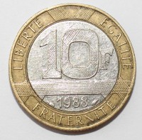 10 франков 1988г. Франция,состояние XF - Мир монет