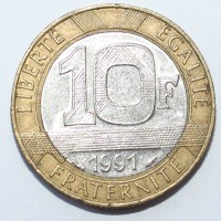 10 франков 1991г. Франция, состояние XF - Мир монет