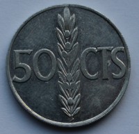 50 сентимо 1966г. Испания. Франсиско Франко, алюминий, состояние aUNC - Мир монет