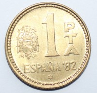 1 песета 1980г. Испания. Хуан Карлос I, бронза, состояние UNC - Мир монет