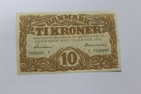 Банкнота  10 крон 1943г. Дания. Оккупация 3-м рейхом, состояние XF - Мир монет