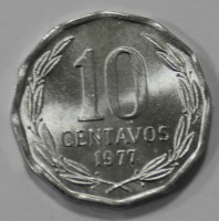 10 сентаво 1977г. Чили. Андский кондор, состояние UNC - Мир монет