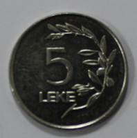 5 лек 2000г.  Албания, сталь, вес 3,12гр, диаметр 20мм, состояние XF-UNC. - Мир монет