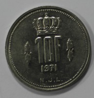 10 франков 1971г. Люксембург, никель, состояние XF-UNC. - Мир монет
