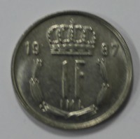 1 франк 1987г.  Люксембург, медно-никелевый сплав, диаметр 23мм, состояние UNC.. - Мир монет