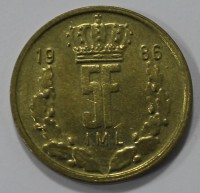 5 франков 1986г. Люксембург, алюминиевая бронза, состояние XF. - Мир монет