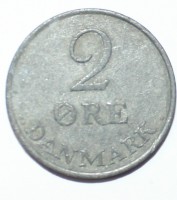 2 эре 1961г. Дания, цинк, состояние VF. - Мир монет